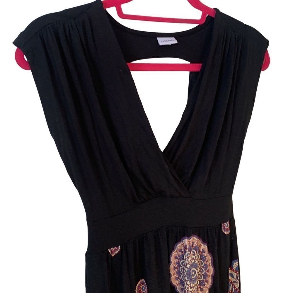 Lascana EUC black tank dress with blue/red designs! Size 2 - Picture 3 of 8